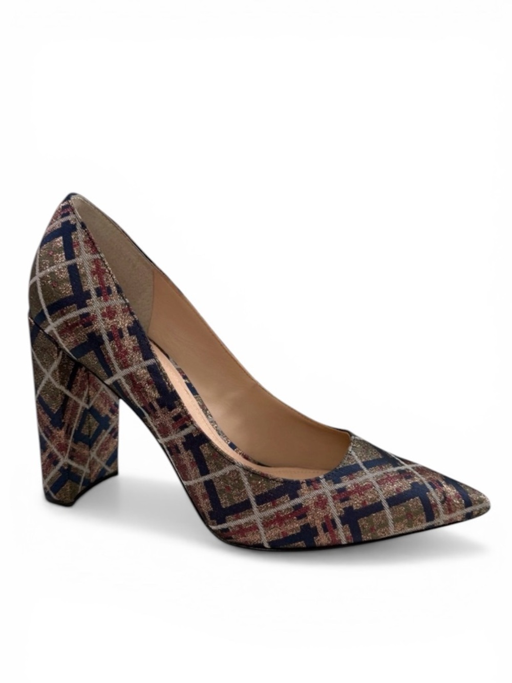 NWOB Marc Fisher Vivienne Multicolor Metallic Plaid High Heel Pumps Size 8.5M